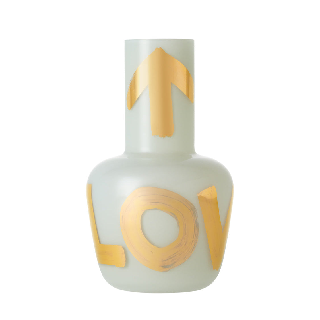 Unnamed Baby váza v šedomodré barvě s ručně psaným zlatým nápisem LOVE – exkluzivní kolekce Artisème x QUBUS.