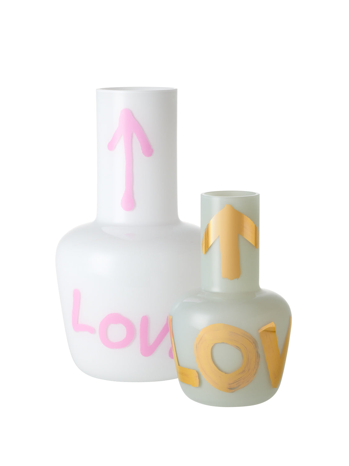 Unnamed Baby vázy - Artisème x QUBUS, šedomodré, ručně foukané sklo s nápisem LOVE.