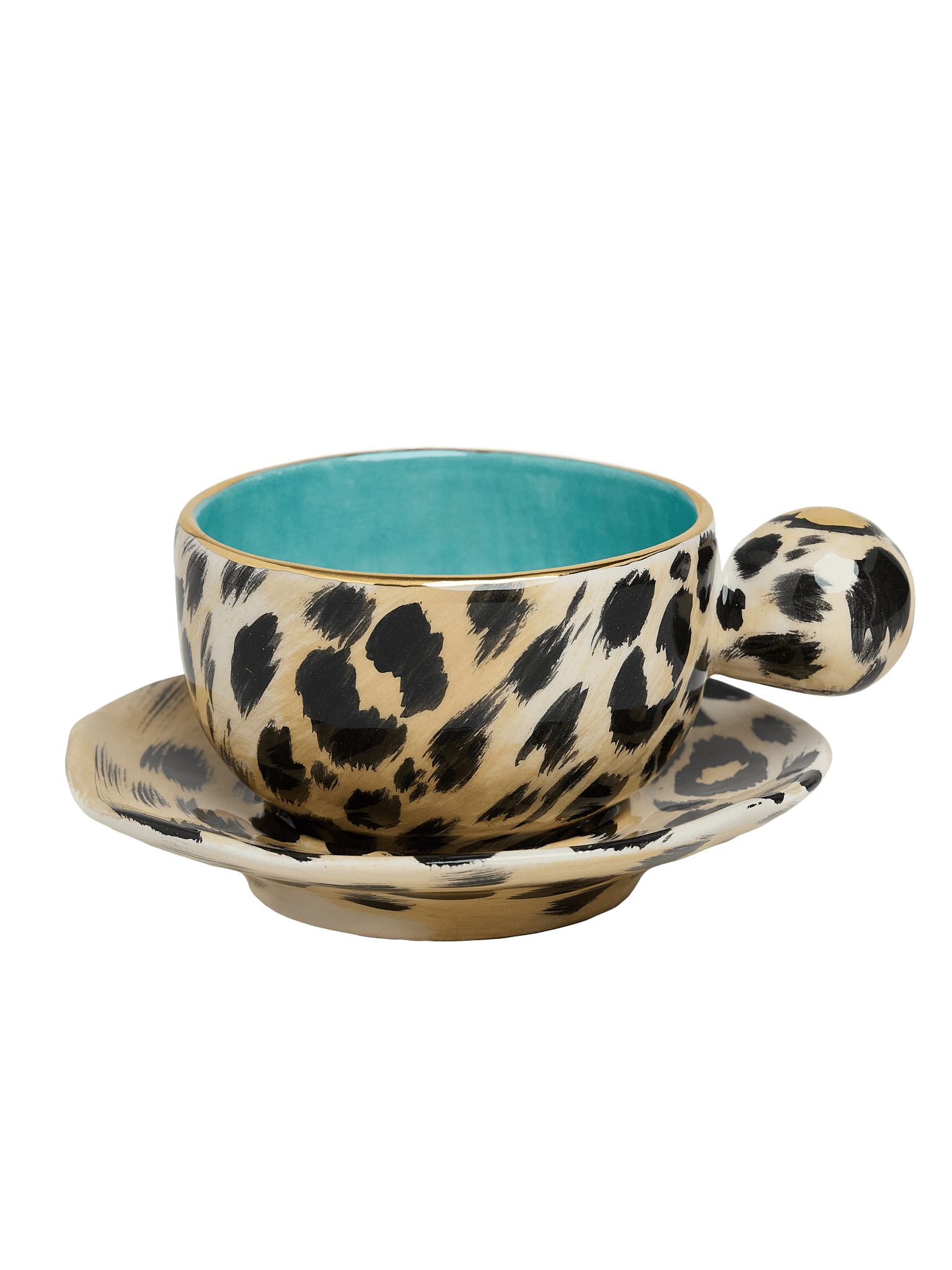 Leopard cup & saucer - Turquoise