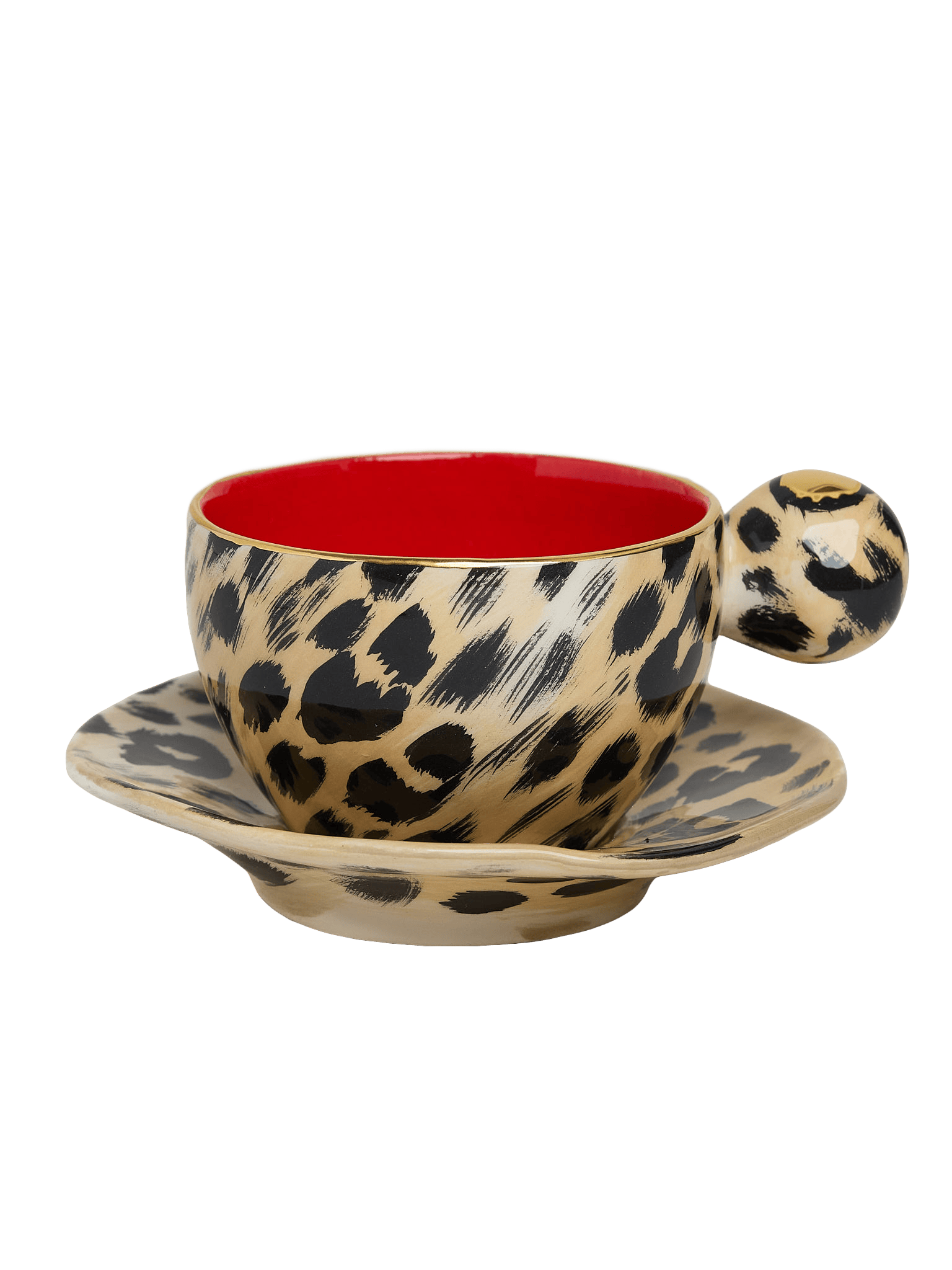 Leopard cup & saucer- Red