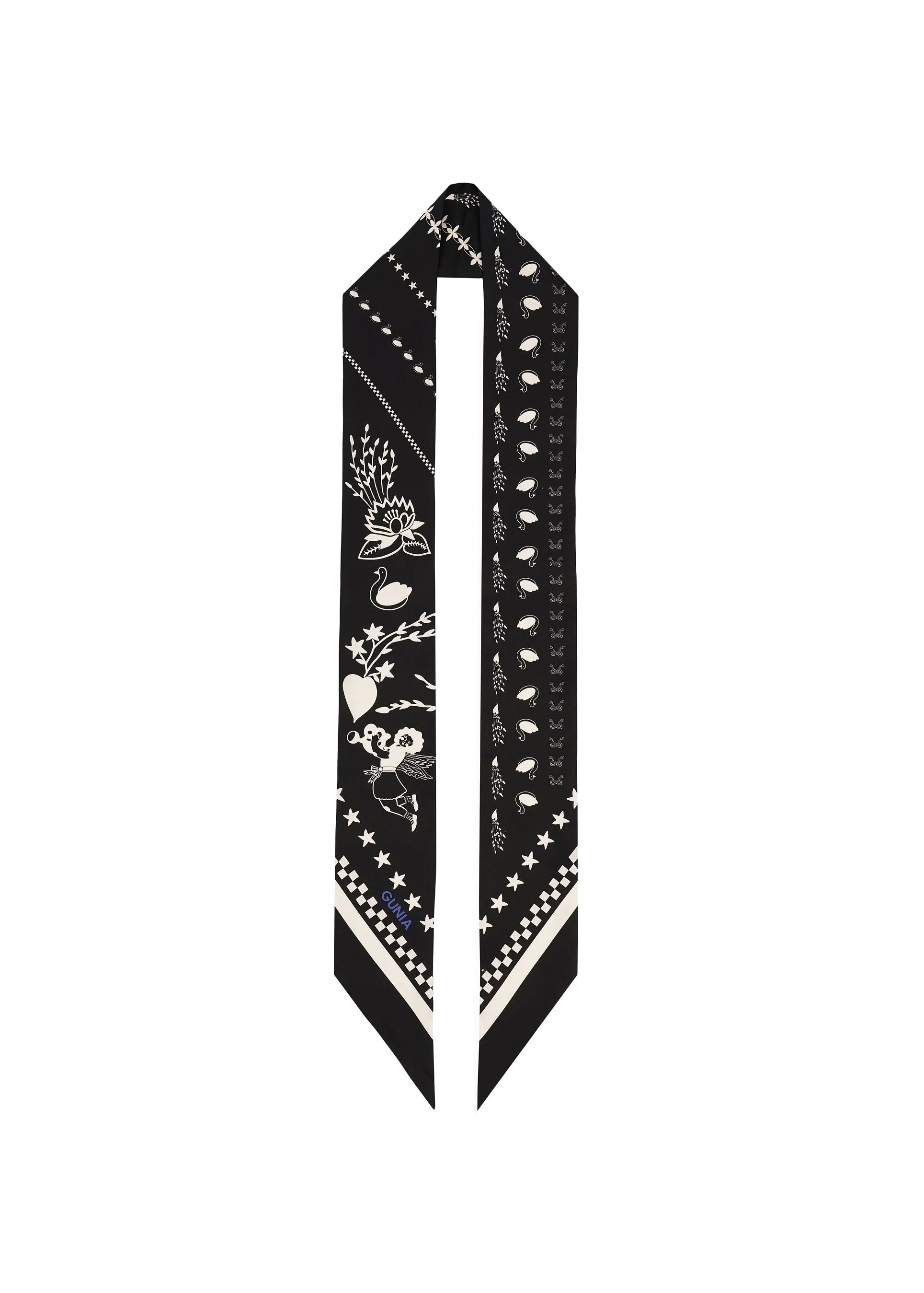 Monochrome Long Silk Headscarf
