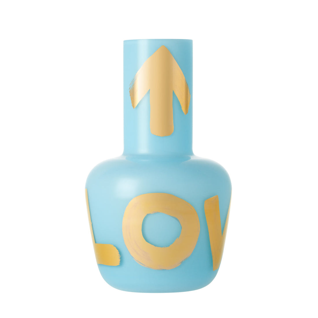 Mini tyrkysová váza LOVE, ručně foukaná, limitovaná edice Artisème x QUBUS s designem Jakuba Berdycha Karpelise.