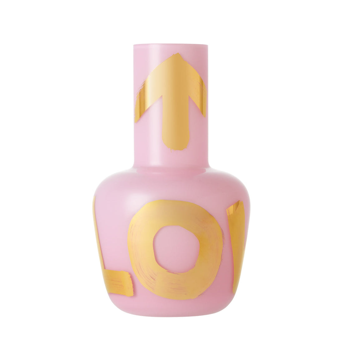 Mini růžová váza s ručně psaným zlatým nápisem LOVE, součást exkluzivní kolekce Artisème x QUBUS.