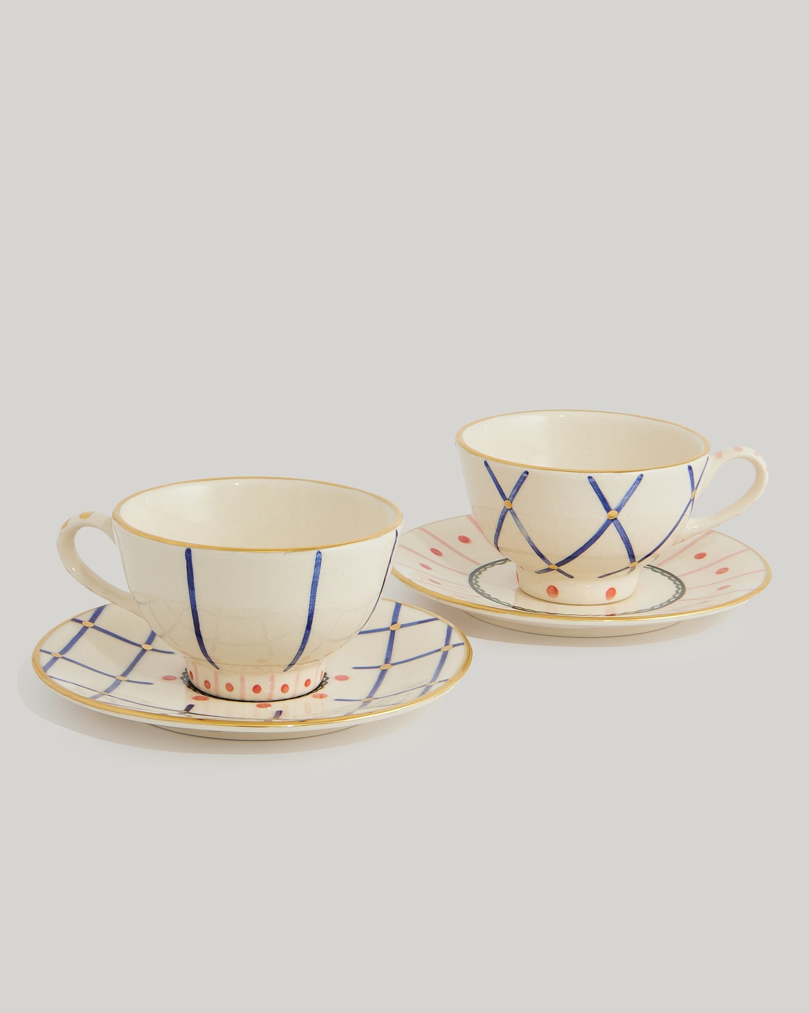 Multicolour cups &amp; saucer (set of 2)