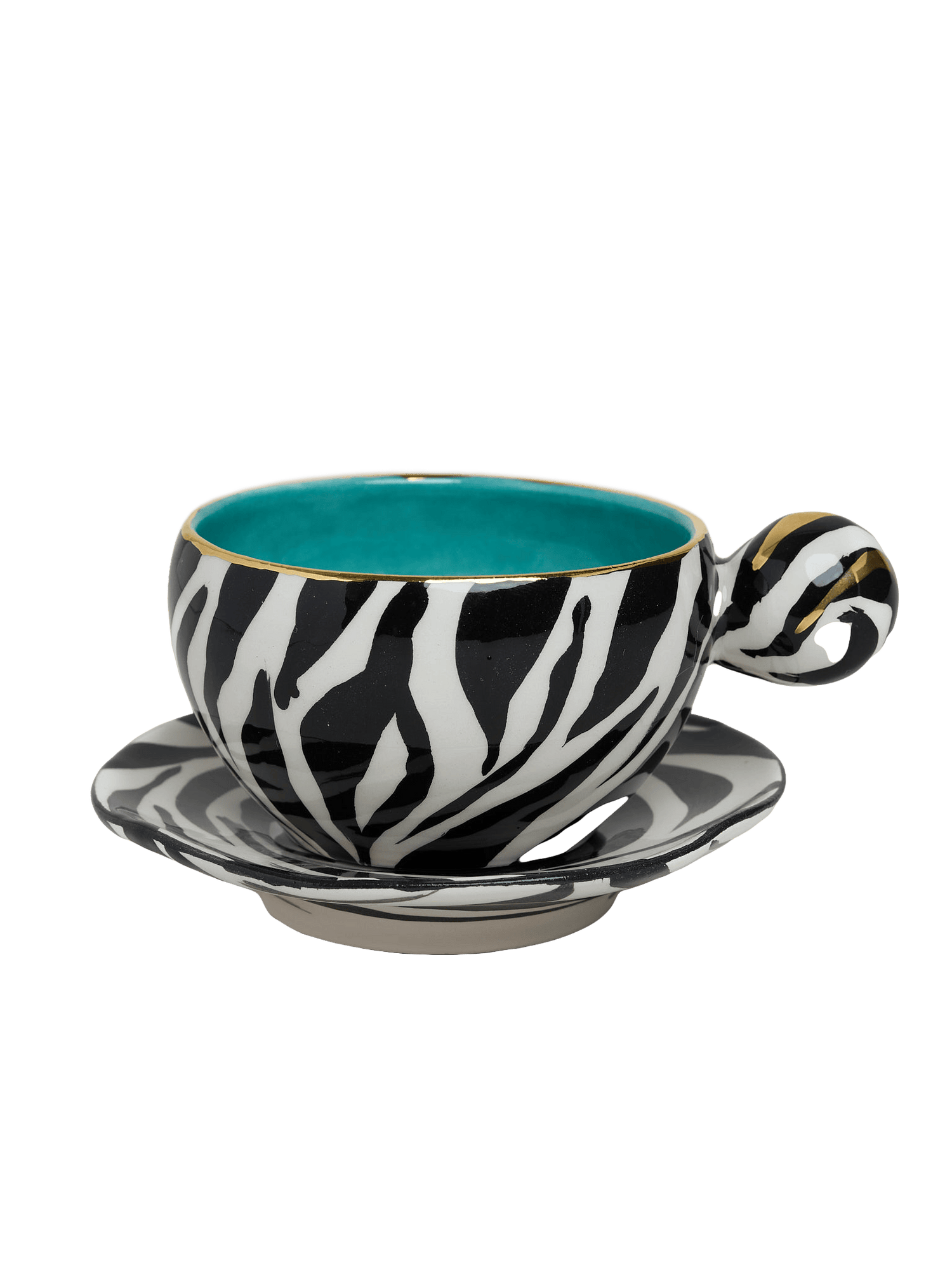 Zebra cup &amp; saucer - turquoise 