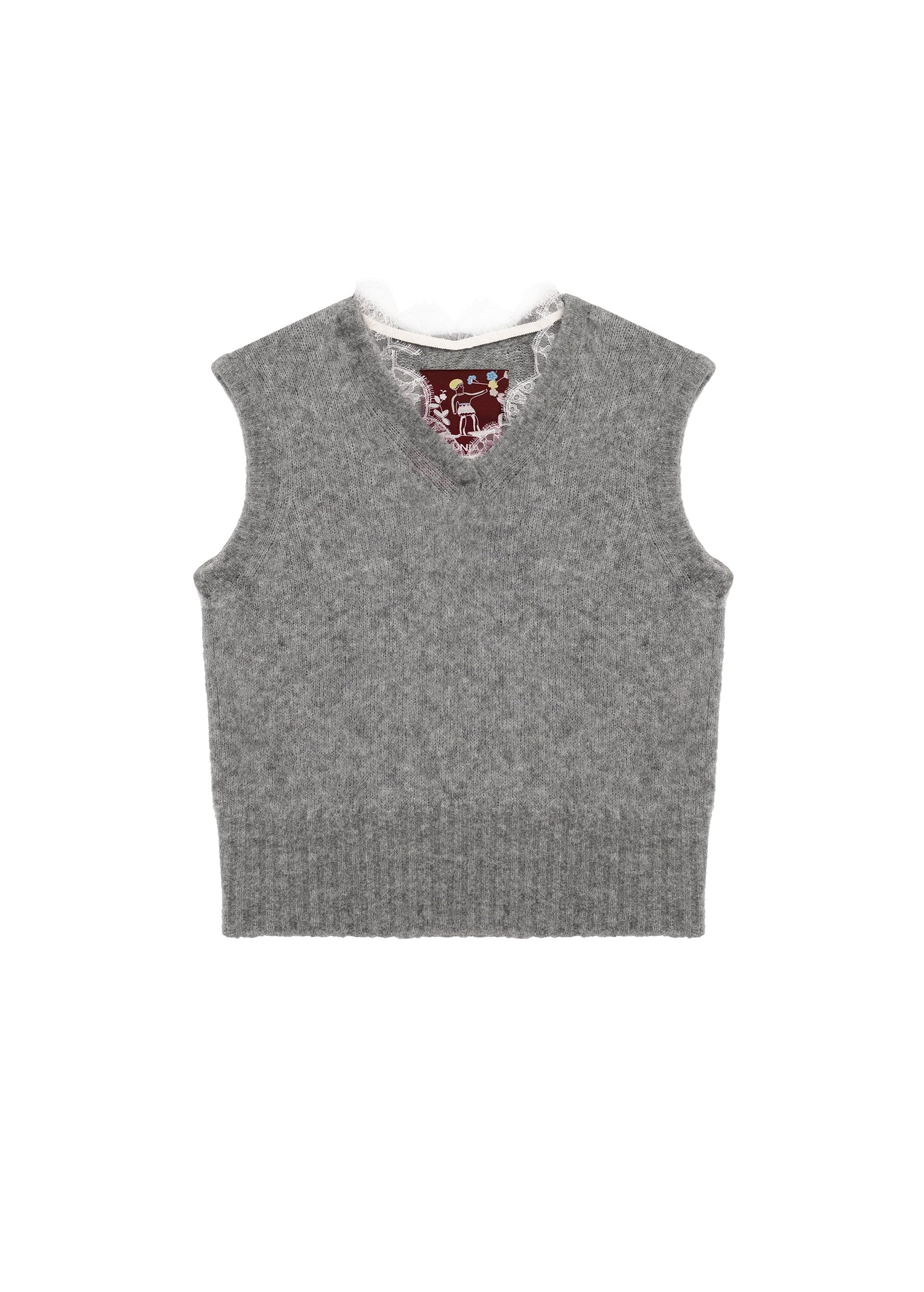 Lace-trimmed Vest - Grey