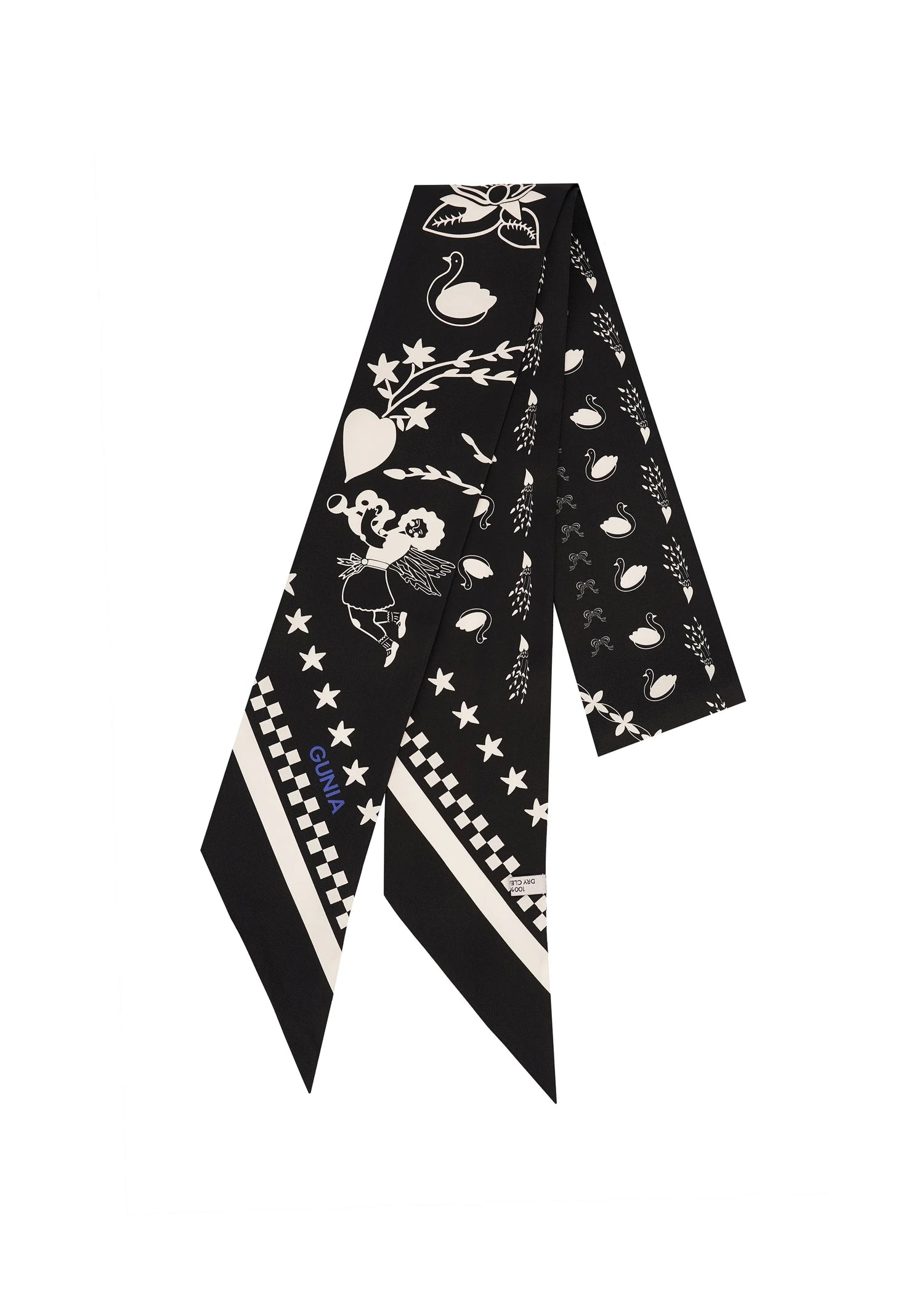 Monochrome Long Silk Headscarf
